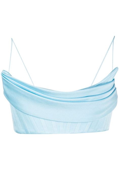 Corsetto crop con drappeggio in azzurro - donna